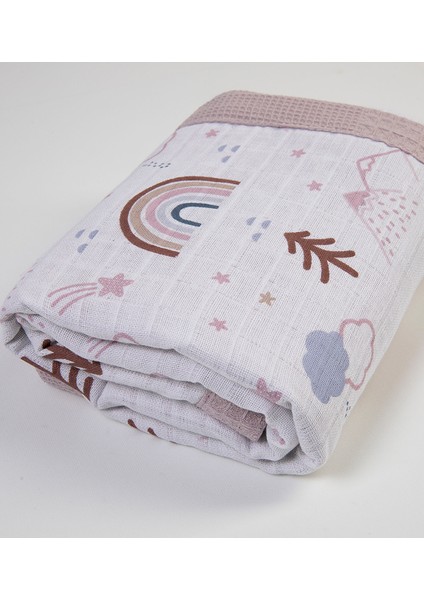 Gökkuşağı Manzarası Lila Bebek Battaniyesi 80 x 80 cm %100 Pamuk Muslin Kumaşlı Waffle Pike modelleri