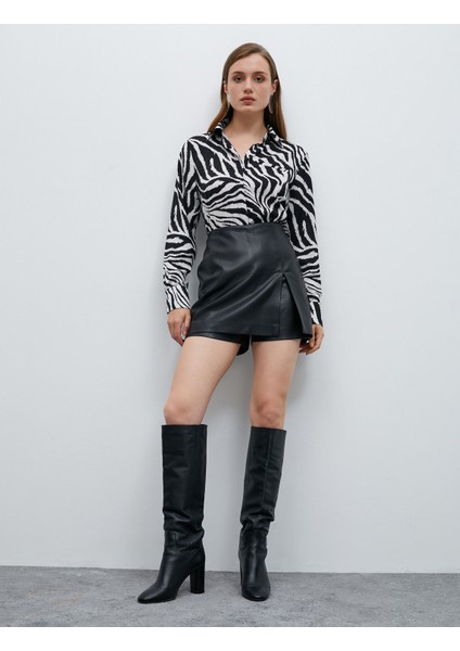 Saten Gömlek Zebra Desenli Uzun Kollu modelleri