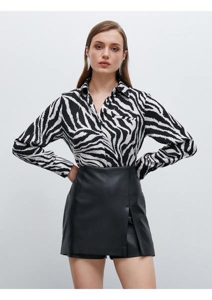 Saten Gömlek Zebra Desenli Uzun Kollu fırsatları
