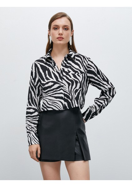 Saten Gömlek Zebra Desenli Uzun Kollu indirimleri