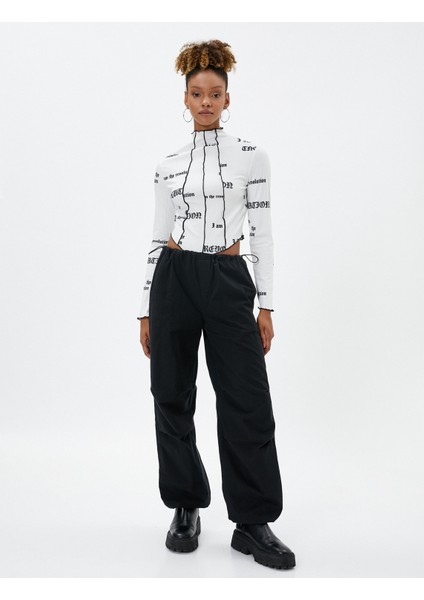 Uzun Kollu Tişört Crop Baskılı Asimetrik Kesim Dikiş Detaylı fiyatları