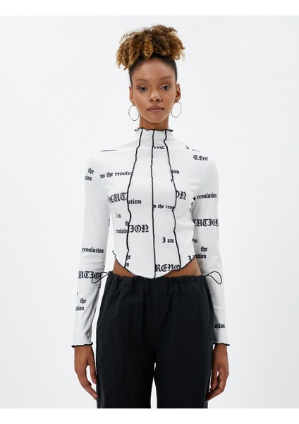 Uzun Kollu Tişört Crop Baskılı Asimetrik Kesim Dikiş Detaylı modelleri