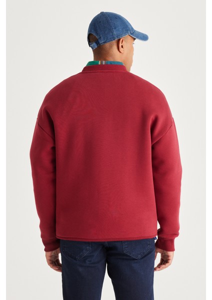 AC&Co / Altınyıldız Classics Erkek Bordo Oversize Bol Kesim Içi Polarlı 3 Iplik Bisiklet Yaka Pamuklu Sweatshirt