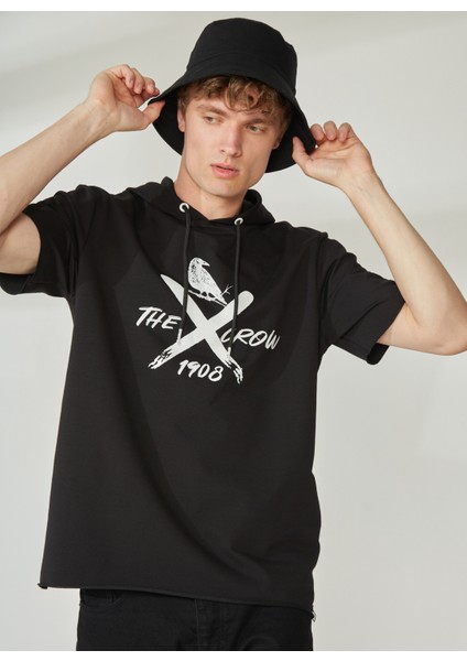 Kapüşon Yaka Siyah Erkek Sweatshırt TC3903-1 Run modelleri