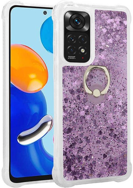 Xiaomi Redmi Note 12 4g Kılıf Sıvılı Akışkanlı Renkli Desenli Simli Yüzüklü Silikon Kapak (Milce)