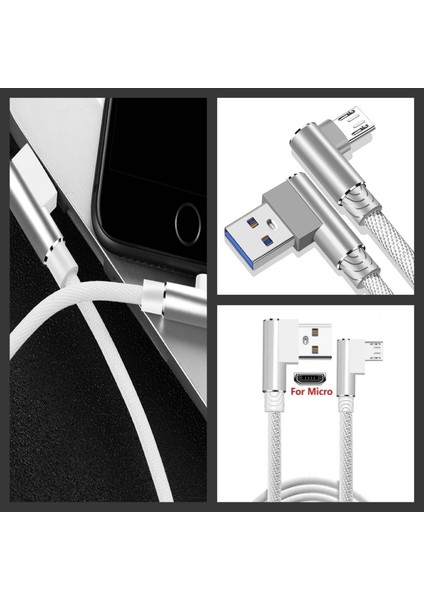 A3 Universal Araç Şarj Adaptörü -3 Girişli + J11 Micro USB 90 Derece 2.4A Şarj Kablosu -1mt