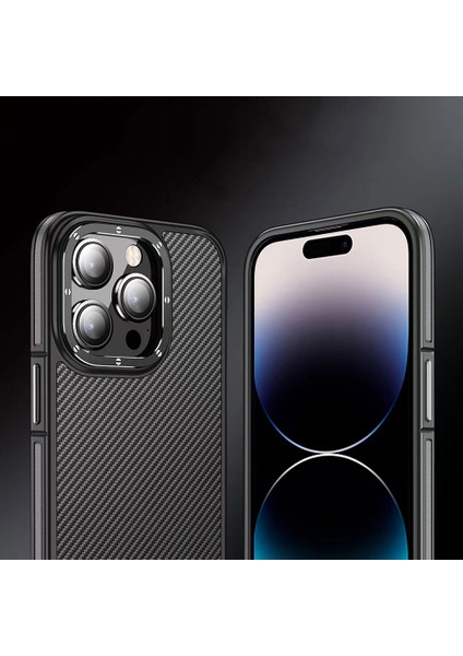 iPhone 14 Pro Uyumlu Kılıf Mat Transparan Karbon Fiber Görünümlü Wlons Marin Kapak