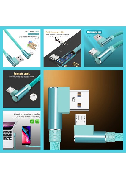 A4 Universal Araç Şarj Adaptörü -4 Girişli + J11 Micro USB 90 Derece 2.4A Şarj Kablosu -1mt