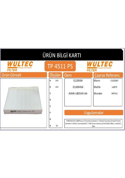 TP 4511 Ford Focus Iıı 1.0-1.5ecoboost Uyumlu Polen Filtresi fiyatları
