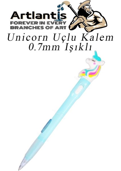 Işıklı Unicorn Uçlu Kalem 0.7 1 Adet Unicorn Başlıklı Versatil Kalem Süslü Silikonlu Hediyelik Kalem