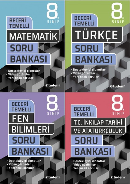 8. Sınıf Matematik + Türkçe + Fen + İnkılap Beceri Temelli Soru Seti 4 Kitap 2023