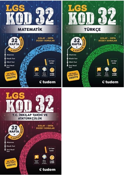 Tudem Yayınları 8. Sınıf Matematik + Türkçe + İnkılap Tarihi Kod 32 Haftalık Deneme Seti 3 Kitap 2023