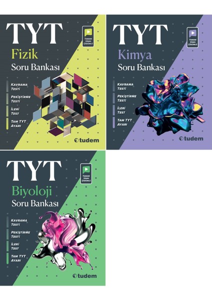 Tudem Yayınları TYT Fizik + Kimya + Biyoloji Soru Bankası Seti 3 Kitap 2023