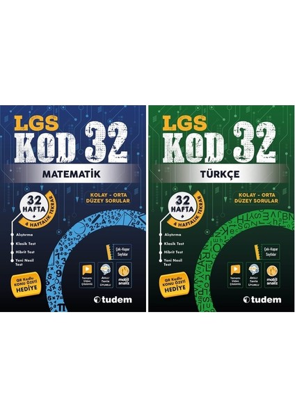 Tudem Yayınları 8. Sınıf Matematik + Türkçe Kod 32 Haftalık Deneme Seti 2 Kitap 2023