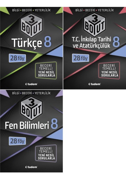 Tudem Yayınları 8. Sınıf Türkçe + İnkılap Tarihi + Fen Bilimleri 3 Boyut Seti 3 Kitap 2023