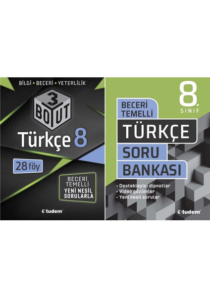 Tudem Yayınları 8. Sınıf Türkçe 3 Boyut + Beceri Temelli Soru Seti 2 Kitap 2023