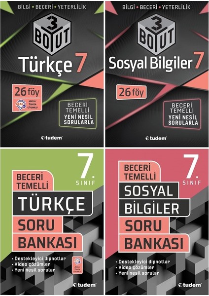 7. Sınıf Türkçe + Sosyal Bilgiler 3 Boyut + Beceri Soru Seti 4 Kitap 2023