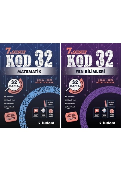 Tudem Yayınları 7. Sınıf Matematik + Fen Bilimleri Kod 32 Haftalık Deneme Seti 2 Kitap 2023