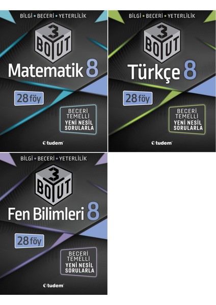 8. Sınıf Matematik + Türkçe + Fen Bilimleri 3 Boyut Seti 3 Kitap 2023