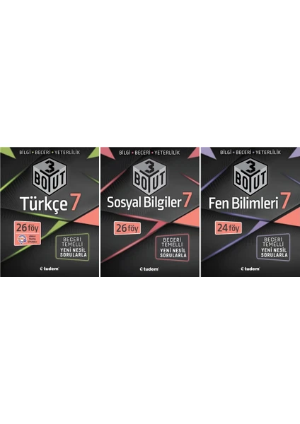 Tudem Yayınları 7. Sınıf Türkçe + Sosyal Bilgiler + Fen Bilimleri 3 Boyut Seti 3 Kitap 2023