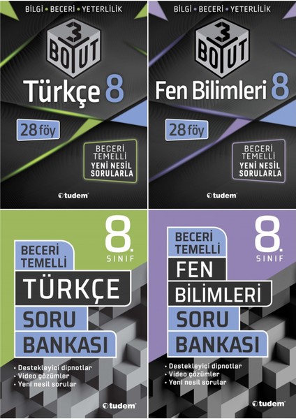 8. Sınıf Türkçe + Fen Bilimleri 3 Boyut + Beceri Soru Seti 4 Kitap 2023