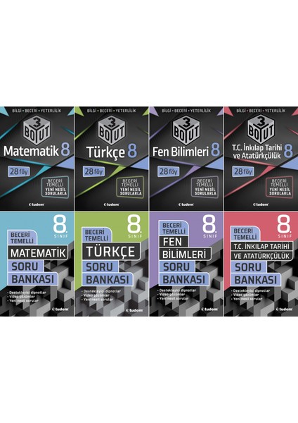 8. Sınıf Matematik + Türkçe + Fen + İnkılap 3 Boyut + Beceri Soru Seti 8 Kitap 2023