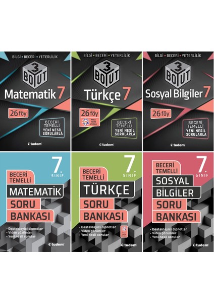 7. Sınıf Matematik + Türkçe + Sosyal Bilgiler 3 Boyut + Beceri Soru Seti 6 Kitap 2023