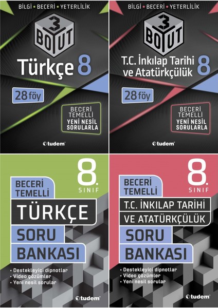 8. Sınıf Türkçe + İnkılap Tarihi 3 Boyut + Beceri Soru Seti 4 Kitap 2023