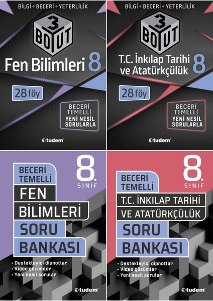 8. Sınıf Fen Bilimleri + İnkılap Tarihi 3 Boyut + Beceri Soru Seti 4 Kitap 2023