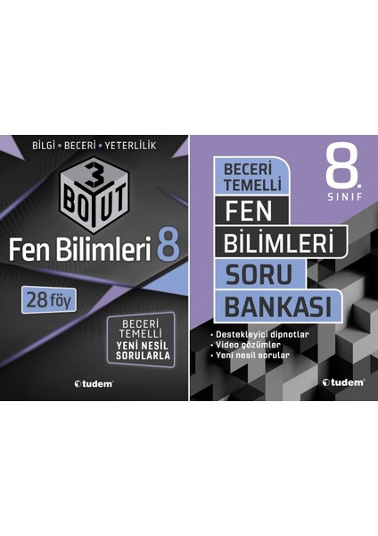 Tudem Yayınları 8. Sınıf Fen Bilimleri 3 Boyut + Beceri Temelli Soru Seti 2 Kitap 2023
