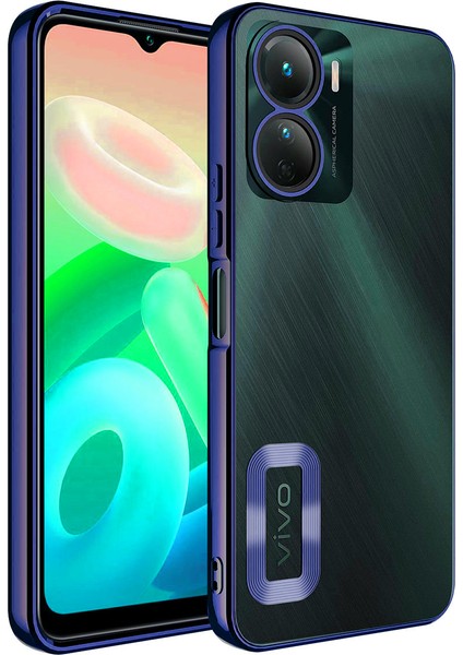 Vivo Y16 Kılıf 5d Kamera Lens Korumalı Plating Logo Gösteren Kenarları Renkli Arkası Şeffaf Silikon