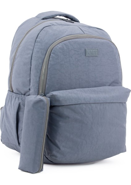 Unisex Gri 01102-SET Krinkıl Kumaş Kalemlikli Su Geçirmez Çok Gözlü Okul Sırt Çantası