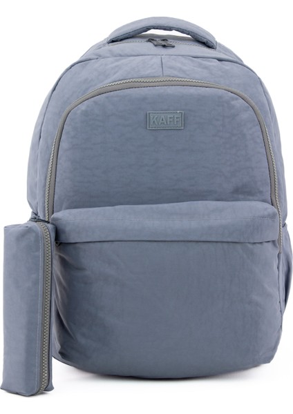 Unisex Gri 01102-SET Krinkıl Kumaş Kalemlikli Su Geçirmez Çok Gözlü Okul Sırt Çantası