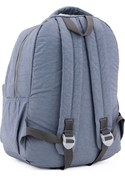 Unisex Gri 01102-SET Krinkıl Kumaş Kalemlikli Su Geçirmez Çok Gözlü Okul Sırt Çantası
