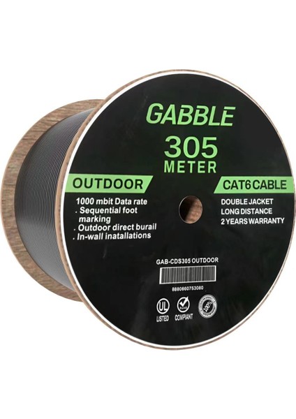 GABBLE305METRE 23 Awg Outdoor Cat6 Siyah Dış Ortam Kablo