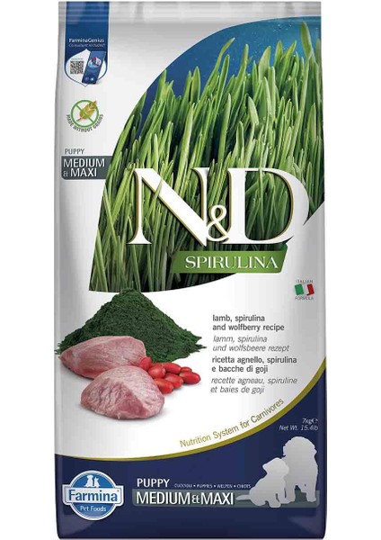 Nd Spirulina Takviyeli Tahılsız Kuzu Etli Orta ve Büyük Irk Yavru Köpek Maması 7 kg