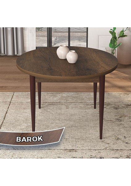 Concept Tor Serisi Yuvarlak Barok Ahşap Desen Mutfak Masa Takımı ve 2 Sandalye