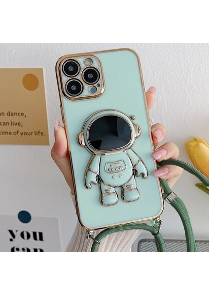 Galaxy M32 ile Uyumlu Ipli Boyun Askılı Astronot Figürlü Silikon Kılıf Pastel Renkli Epiphany Kılıf Yeşil fiyatları