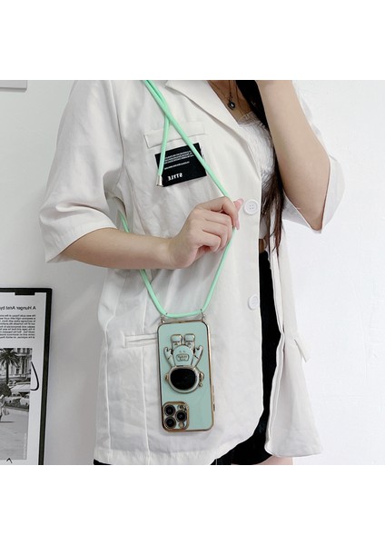 Galaxy M22 ile Uyumlu Ipli Boyun Askılı Astronot Figürlü Silikon Kılıf Pastel Renkli Epiphany Kılıf Siyah modelleri