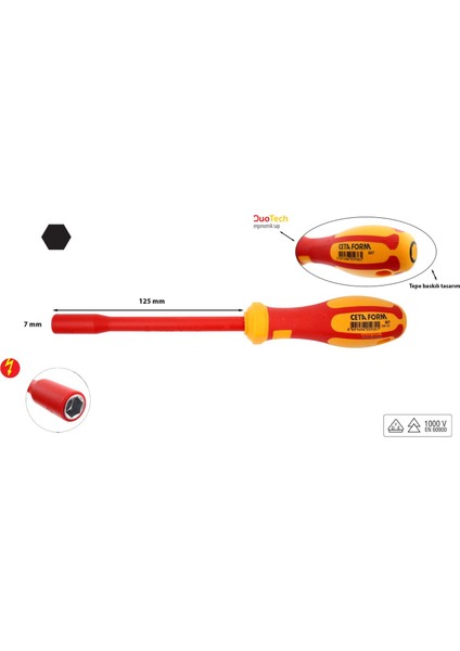 7 mm 1000 Volt Vde Izoleli Düz Tornavida G07-070-125