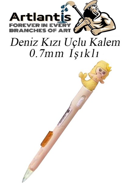 Işıklı Deniz Kızı Uçlu Kalem 0.7 1 Adet Denizkızı Başlıklı Versatil Kalem Süslü Silikonlu Hediyelik Kalem