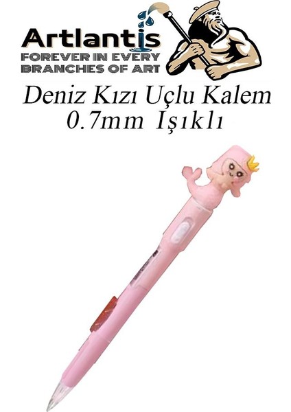 Işıklı Deniz Kızı Uçlu Kalem Seti Pembe 0.7 mm 1 Paket Denizkızı Başlıklı Versatil Kalem Süslü Silikonlu Hediyelik Kalem