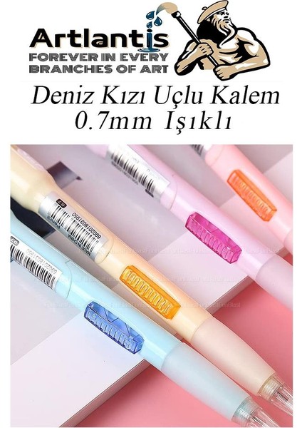 Işıklı Deniz Kızı Uçlu Kalem Seti Pembe 0.7 mm 1 Paket Denizkızı Başlıklı Versatil Kalem Süslü Silikonlu Hediyelik Kalem