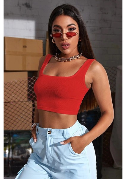 Kadın Kırmızı Askılı Crop Top Bluz fiyatları