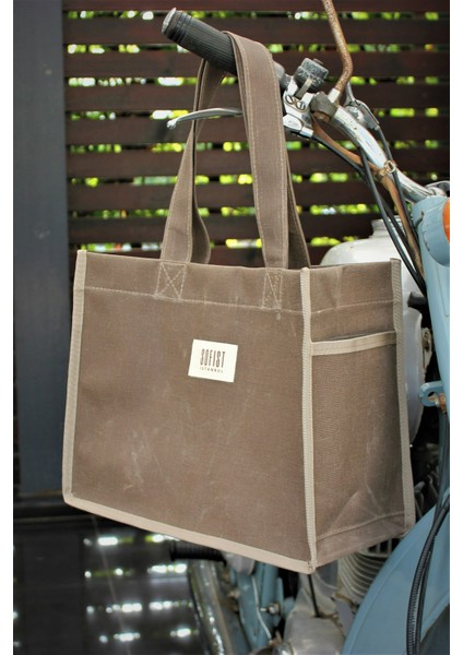 Moyen Waxed Canvas Tote Bag Mumlu Kanvas Kadın Omuz Çantası