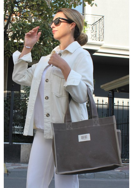 Moyen Waxed Canvas Tote Bag Mumlu Kanvas Kadın Omuz Çantası