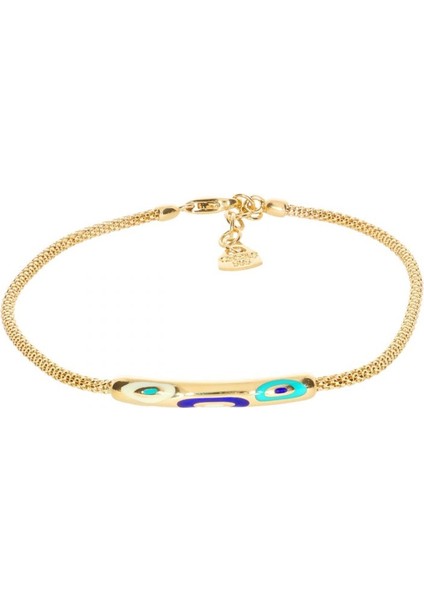 Cetaş Fortuna Altın Nazar Simgeli Mineli Örgü Bileklik 14 Ayar