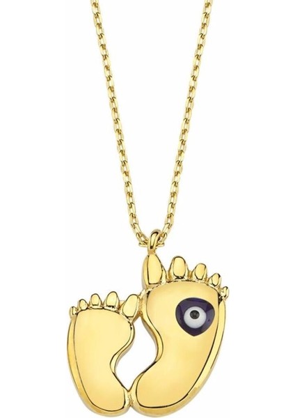 Anne ve Bebek Ayak Izi Naza Boncuklu Kolye