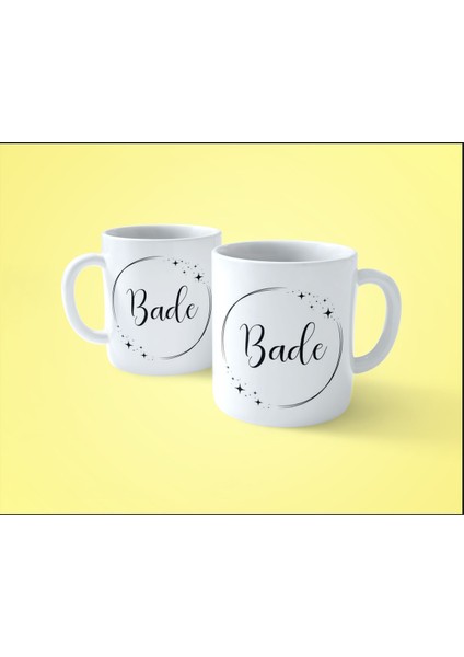 Bade Yıldızlı Çerçeveli İsimli Baskılı Kupa Bardak