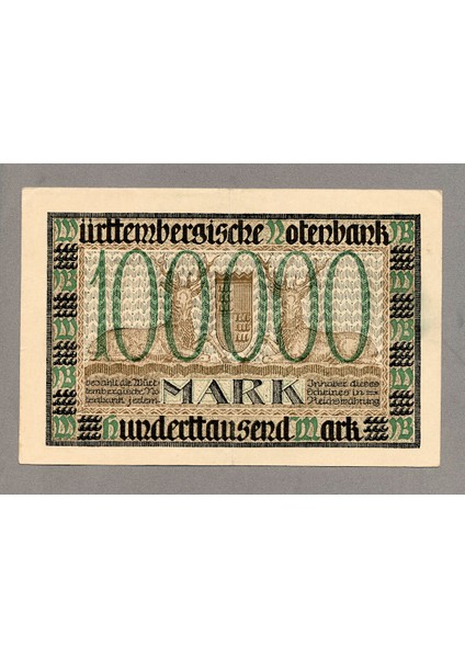 Almanya Deutschland 100000 Wüttenberg Mark Ef Ççt Banknot